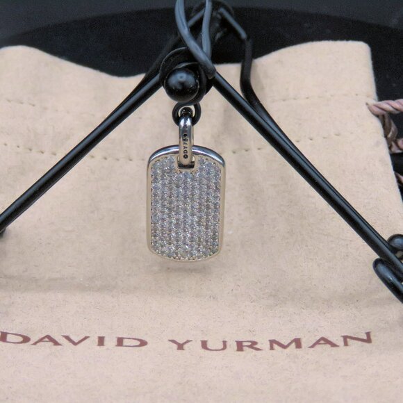 David Yurman Men's Sterling Silver 30mm Chevron Pave Dog Tag - Picture 2 of 7